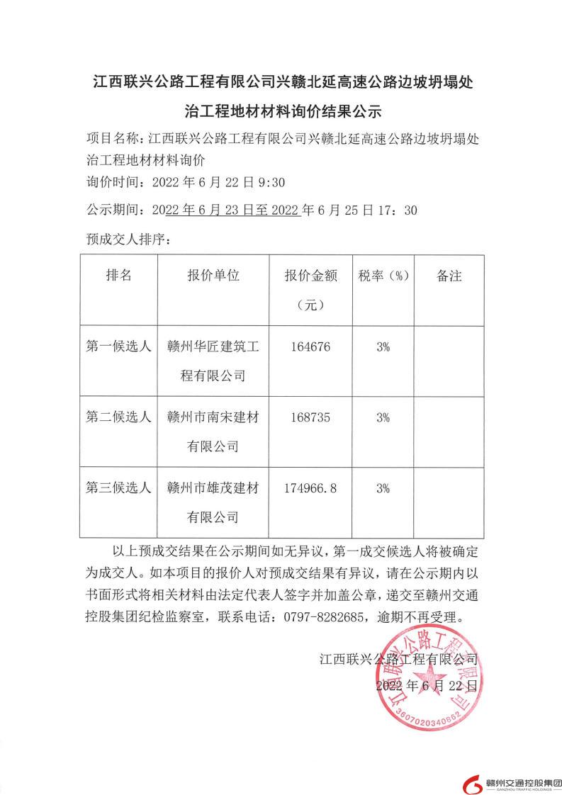 江西联兴公路工程有限公司兴赣北延高速公路边坡坍塌处治工程地材材料询价结果公示.jpg