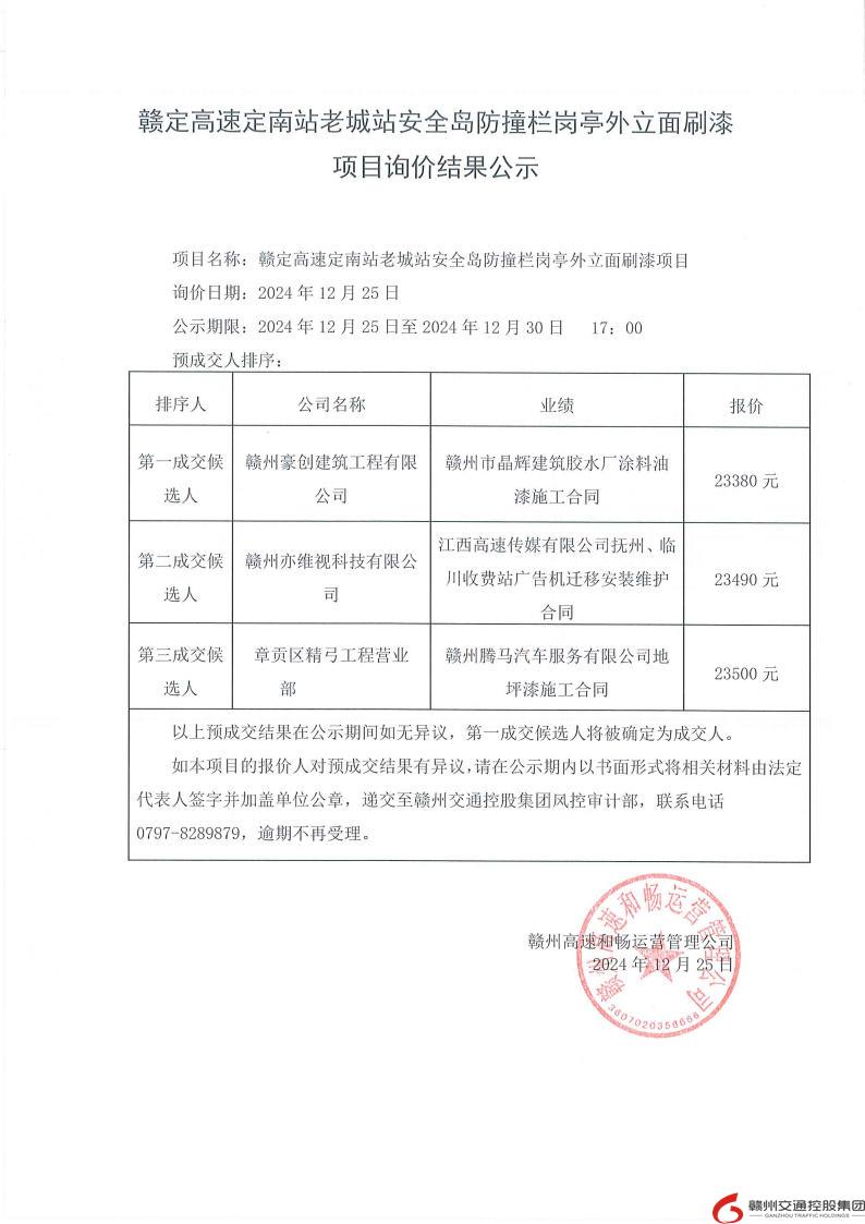 赣定高速定南站老城站安全岛防撞栏岗亭外立面刷漆项目询价结果公示.jpg